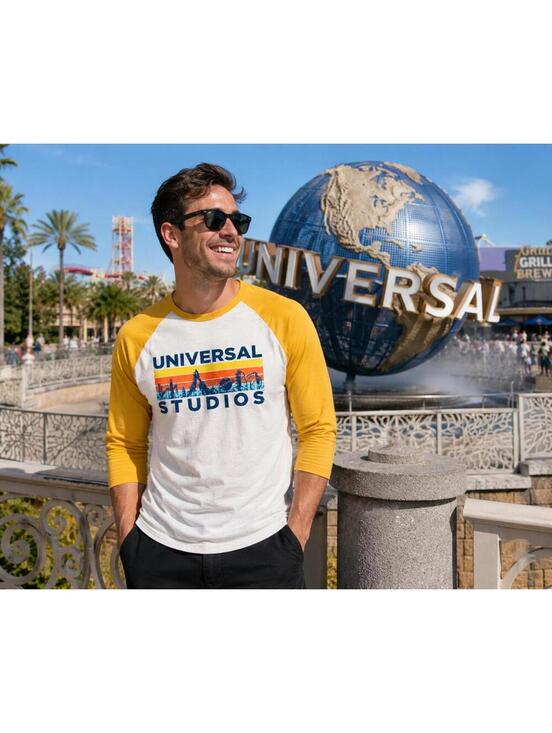 Other - Universal Studios Retro Raglan Baseball Tee Yellow/White Graphic Shirt Size L
